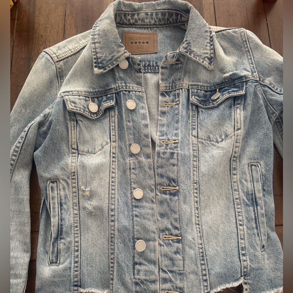 Blank NYC Stylish cut off Light Blue Denim Jacket